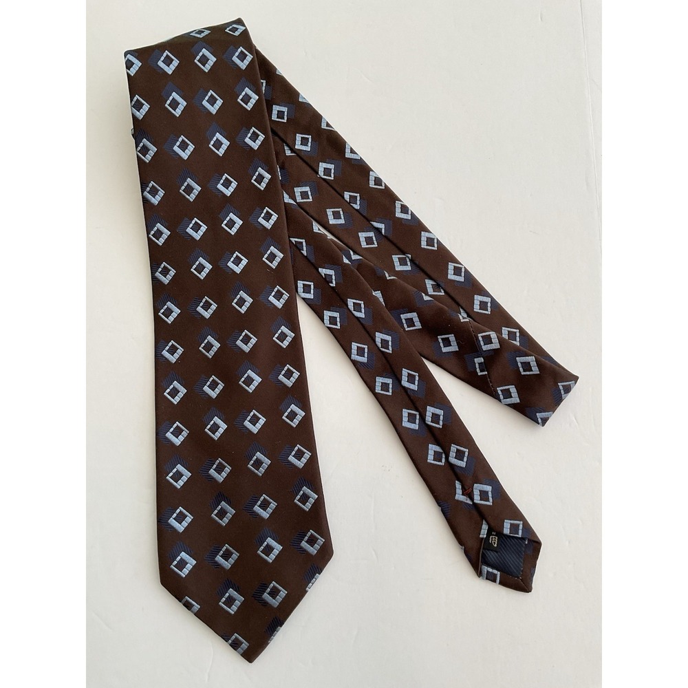 Men's Ermenegildo Zegna Luxury Silk Geometric Brown Blue Tie Made In Italy